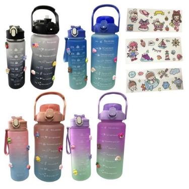 Imagem de Kit 2 Garrafas De Água Degradê Com adesivos 3D 2Litros e 900ml Frase M