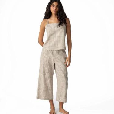 Imagem de Pijama Feminino Hering Pantacourt Xadrez, Caqui, G