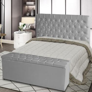 Imagem de Kit De Quarto Cabeceira De Cama Box E Calçadeira Baú Estrela King 195 Cm Suede Botão St...