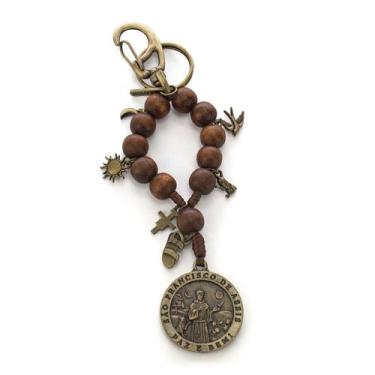 Imagem de Chaveiro Dezena São Francisco de Assis Madeira 10mm Canela - Amém Deco