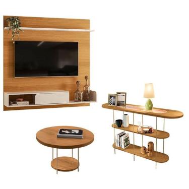 Imagem de Painel para TV Suspenso Evo com Mesa de Centro Sky e Aparador Infinity Cinamomo Off White – HB Móveis