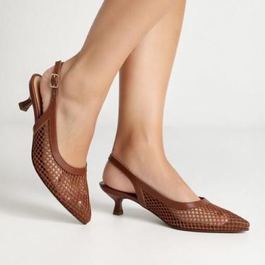 Imagem de Slingback Feminino Nayre Modas Bico Fino em Tela Salto Baixo 3 cm Eleg
