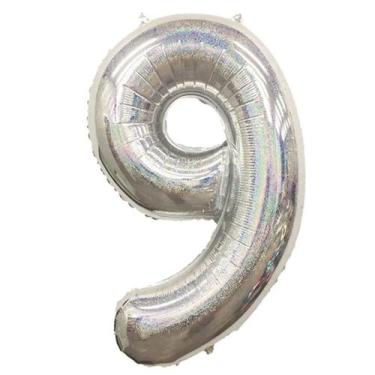 Imagem de Balão Metalizado Número Prata Nacarado - 70cm - Extra Festas, 9