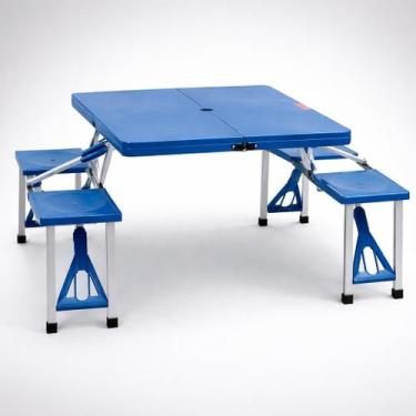 Imagem de Mesa Dobrável Camping com 4 Banquetas Portátil Tipo Maleta - Genérica