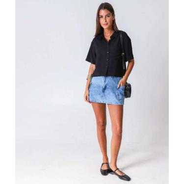 Imagem de Mini Saia Jeans Feminina Cargo Marmorizada Marisa Azul-06012, 40, Jean