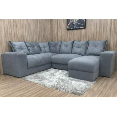 Imagem de Sofá de Canto Estofado Alice com Chaise Suede Cinza AL Móveis