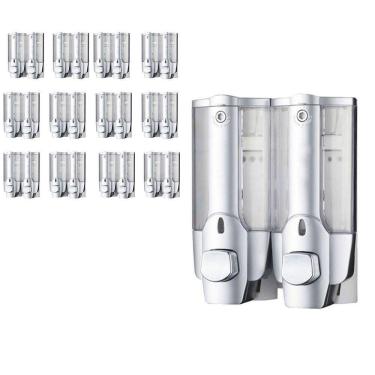 Imagem de Dispenser Duplo Gel Sabonete Liquido Shampoo12 Unidades Banheiro Parede Restaurante Hotel