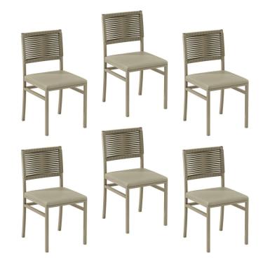 Imagem de Kit 6 Cadeiras para Sala de Jantar com Encosto em Corda Náutica Rami Viena Rami/Perola