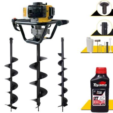 Imagem de Perfurador de Solo PSL517 à Gasolina 51,7CC 1,8HP com Brocas 80x20CM e 80x15CM Amarelo Lynus