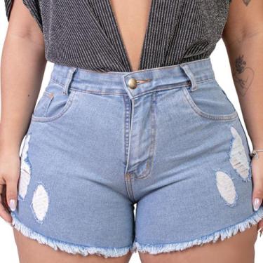 Imagem de Short Jeans Plus Size Barra Desfiada Rasgado Cintura Alta - Magalu Mar