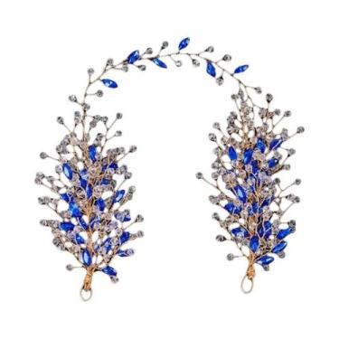 Imagem de Tiara De Cristal Com Pérolas E Strass Azul Para Mulheres, Acessório De