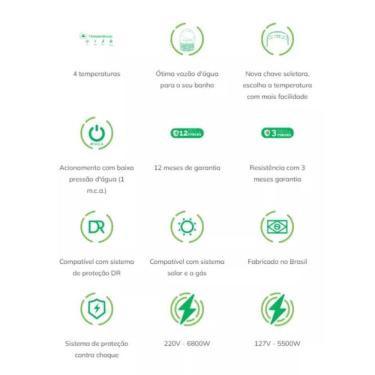 Imagem de Ducha Elétrica Fluir Multitemperaturas 6800W Instalação de Parede com 4 Temperaturas Espalhador Amplo 220V