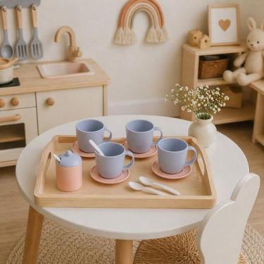 Imagem de Kit Chá Café Infantil Brinquedo Cozinha Rosa Pastel 13 Peças - Mercoto