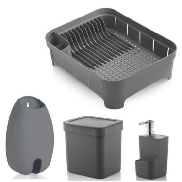 Imagem de Kit Cozinha Escorredor De Louças + Lixeira 2,5L + Dispenser Detergente