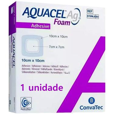 Imagem de Curativo de Espuma Antimicrobiano com Adesivo de Silicone Convatec Aquacel Ag Foam 420681 para Feridas 10x10cm
