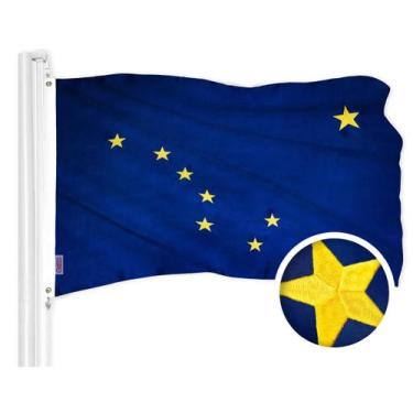 Imagem de Bandeira G128, estado do Alasca, 75x125cm, bordada em tecido resistent