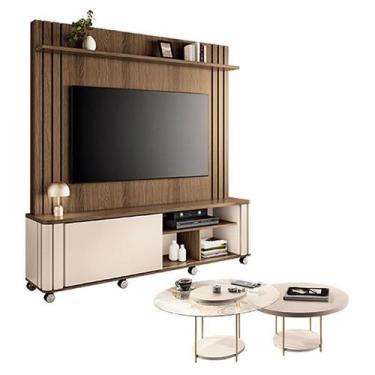 Imagem de Estante Home Theater Trinus Castanho Off White com Kit Mesa de Centro 