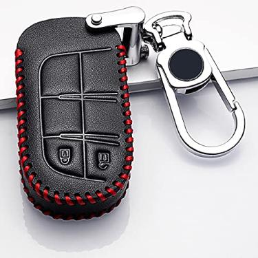 Imagem de YJADHU Car Key Cover Case Key Chain Protetor de chaveiro, adequado para Jeep Grand Cherokee Chrysler 300C Renegade Fiat Freemont 2018,2