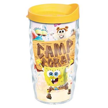 Imagem de Tervis Feito nos EUA Nickelodeon de parede dupla - Bob Esponja Calça quadrada Copo isolado mantém as bebidas frias e quentes, 283 g ondulado, coral acampamento