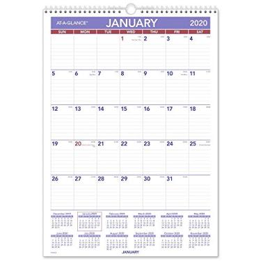 Imagem de Calendário de parede mensal AT-A-GLANCE 2020, 30,48 cm x 43,18 cm, pequeno, com fio, apagável, apagável a seco (PMLM0228), Nova Edição 2020, Branco, Small