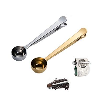 Imagem de ROARINGWILD Coffee Scoop Clip Stainless Steel Scoop Bag Clip Set of 2 Sealing Clip Tableware Spoon Multi-Function Spoon Cooking Utensils Kitchen Gadget