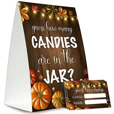 Imagem de Adivinhe quantos doces estão no pote (1 placa de pé + 50 cartões de adivinhação), abóbora Halloween, placa de chá de bebê - NG01