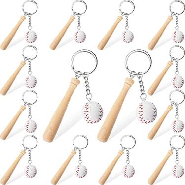 Imagem de 16 peças de mini chaveiro de beisebol com bastão de madeira para esportes temáticos, festas, equipe, lembranças, atletas, brindes de festa