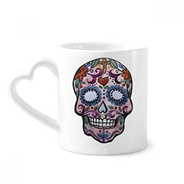 Imagem de Caveira roxa Ilustração Cultura Nacional do México Caneca Café Cerâmica Copo de Coração de Vidro