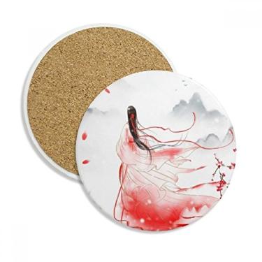 Imagem de Caneca Mei Xue em estilo chinês vermelho caneca porta-copos de aquarela com proteção de mesa pedra absorvente