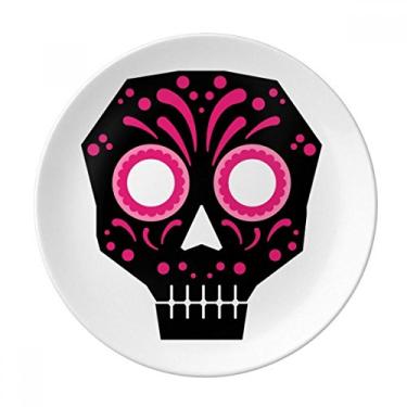 Imagem de Prato de ilustração com olhos rosa caveira cultura nacional do México Prato decorativo de porcelana Salver talheres Prato de jantar