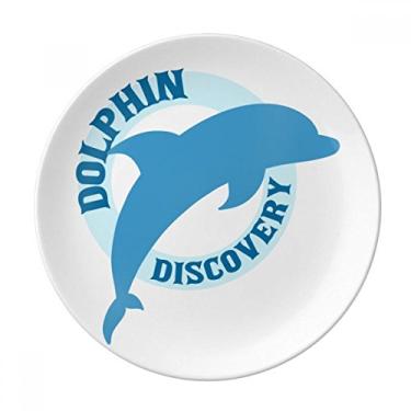 Imagem de Prato de jantar em porcelana decorativa com estampa de golfinho Blue Ocean Streamline