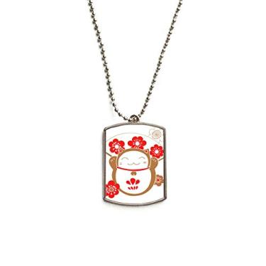 Imagem de DIYthinker Colar para animais de estimação com pingente de corrente de aço inoxidável, gato da sorte da sorte com flores de cerejeira