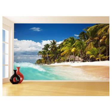Imagem de Papel De Parede Coqueiros Praia Mar Azul Água 3,5M Npr277 - Você Decor