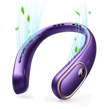 Imagem de VETIFINAL Ventilador de pescoço recarregável - Ventilador de pescoço portátil de 5000 mAh com visor digital, 4 velocidades 75% mais forte de resfriamento, ventilador pessoal de mãos livres para