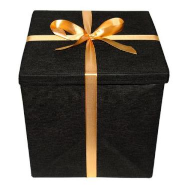 Imagem de Caixa De Presente Luxuosa Extra Grande Premium Preta com Laço de Cetim