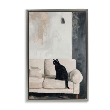 Imagem de Stupell Industries Design de arte de parede em tela flutuante cinza gato preto no sofá por LSR Creative Studio, 43 x 63 cm