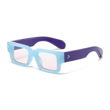 Imagem de VFDHN Óculos de sol de armação grossa para mulheres, retangular, com rebites, masculino, UV400 (azul e rosa)