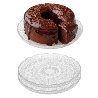 Imagem de Kit 2 Prato para Bolo Pequeno de Vidro Transparente Bohemia 20,5cm Em 
