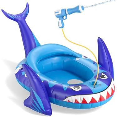 Imagem de Sunrad Boias De Piscina Shark Kids Com Pistola D'Água, Brinquedos Infláveis Para Crianças 3 A 8 Anos, Água Ao Ar Livre No Verão, Praia, Natação Meninos E Meninas