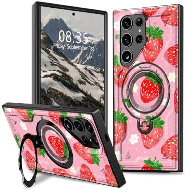 Imagem de BFDHGQZC Capa para Samsung Galaxy S25 Ultra com suporte para Samsung S25 Ultra, capa protetora híbrida de camada dupla robusta fina à prova de choque, rosa morango