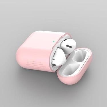 Imagem de AOQING Capa protetora de silicone para AirPods, compatível com fones de ouvido de silicone, para AirPods, capa de fone de ouvido de silicone rosa