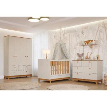 Imagem de Quarto Completo Bebe Permobili Biscoito Retro MDF, Off White/Nature