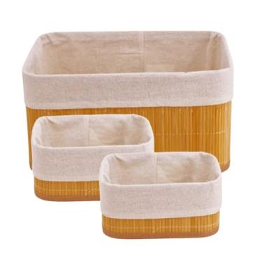 Imagem de Kit 3 Cestos Organizadores em Bambu, Conjunto para Armazenamento Cestas de Armazenamento em Madeira