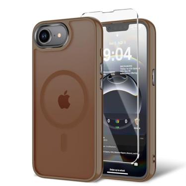 Imagem de BPOASE Capa para iPhone 16E com protetor de tela, [compatível com Magsafe] Capa de telefone ultrafina translúcida fosca à prova de choque - marrom