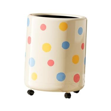 Imagem de FytStycale Lixeira de bolinhas, lata de lixo de 12 litros com rodas, cesto de lixo descoberto, lixeira de reciclagem para sala de estar, dormitório, Pontos Coloridos