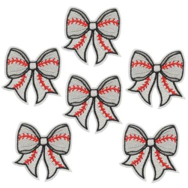 Imagem de Verkelly Conjunto de 6 peças de remendos de beisebol, laço exclusivo e remendos bordados de dia de jogo para roupas DIY, mochilas, chapéus, jeans, camisetas (prata)