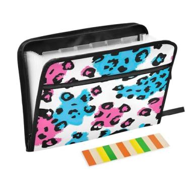 Imagem de Wassud Pasta organizadora de arquivos de papel A4 com estampa azul e rosa, pasta organizadora de documentos com etiquetas, pasta de arquivos expansível, 13 bolsos