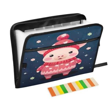 Imagem de Wassud Porco de Natal com chapéu de Papai Noel, organizador de arquivos sanfonado, 13 bolsos, pastas expansíveis com abas e adesivos, organizador de pastas de documentos de recibo de papel tamanho