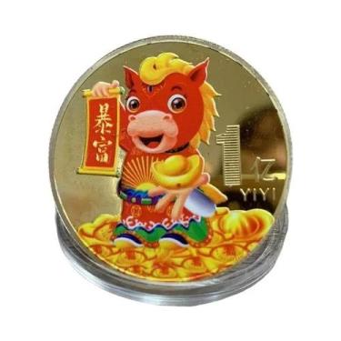 Imagem de Moeda Decorativa Do Zodíaco Do Ano Do Cavalo Medalha Comemorativa Colo