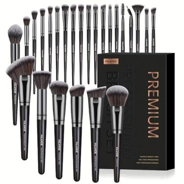 Imagem de MAANGE Kit Profissional de Pincéis de Maquiagem, 25 Peças, Preto, com Estojo, Cerdas Sintéticas, para Aplicação Facial Completa (Preto)